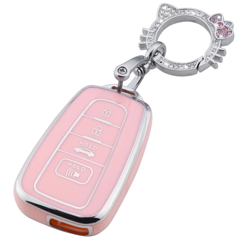 Pangpai Pink Key Fob Cover for Toyota, Soft TPU Key Case Protection with Bling Keychain Fit for 2018-2022 Camry RAV4 Highlander Avalon C-HR Prius Corolla GT86 Smart Key Holder - Image 1
